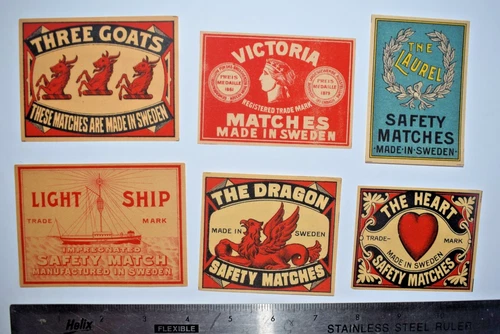 6 Pcs Sweden Matchbox Labels Packet size