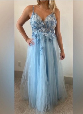 Fairy Princess Style Prom Dress By Hebeos Size 6 Blue Floral Embellishing NWT