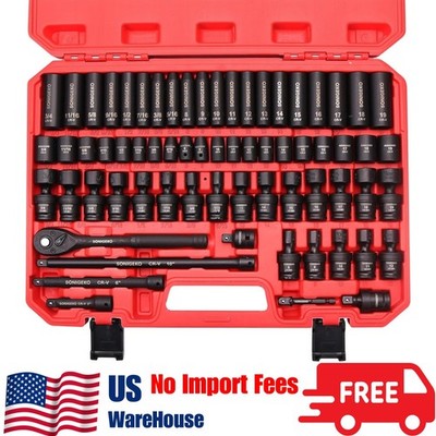 Socket Set 3/8'' Impact 67-Piece Metric and Sae 6 Point CR-V Steel Sockets with