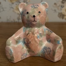 Park Rose Bridlington Pottery 4.25" Floral Teddy Bear Ornament Figurine. VGC