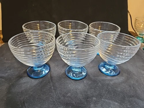 6 Vtg. Anchor Hocking Manhattan Park Avenue Swirl Foot Dessert Dish Parfait