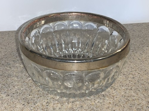 Vintage kleine Servierschale Kristall mit Silber Tellerrand 4,75"