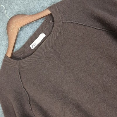 Zara Womens Chocolate Brown Dolman Sleeve Banded Waist Knit Sweater Size Medium