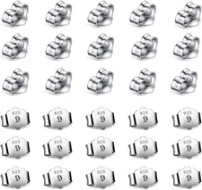 30Pcs/15 Pairs 925 Sterling Silver Earring Backs Replacement Secure Ear Locking
