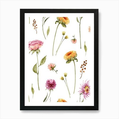 Aquarell Blumen nahtloses Muster gerahmt Wandbild Poster Leinwanddruck Bild