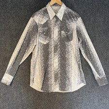 Vintage H Bar C Ranchwear Long Sleeve Pearl Snap Shirt Long Tail Mens Large Note