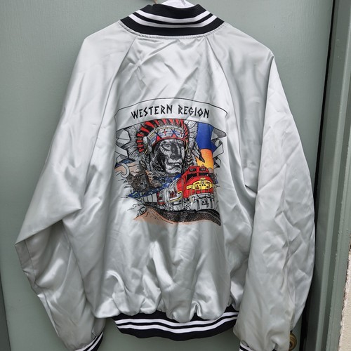 Vtg Santa Fe Railroad Western Region Satin Chalk Line Jacket XL Chief Train USA