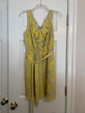Express Dress Womens Size Small Yellow Floral Ruffle Neck Belted A Line Casual