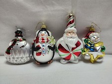 Lot of 4 Hand Blown Glass Christmas Ornaments Snowman Penguin Santa Snowman
