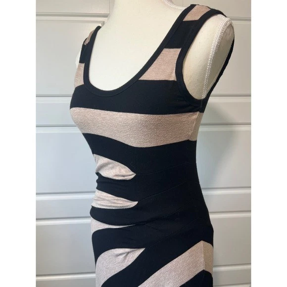 Maxi Vestido Kensie a Rayas Sin Mangas Informal Vestido de Fiesta Negro Beige Talla S Foto 2 de 4