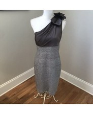 Eliza J New York Womens Dress Size 8 Taupe Champagne One Shoulder Silk Party