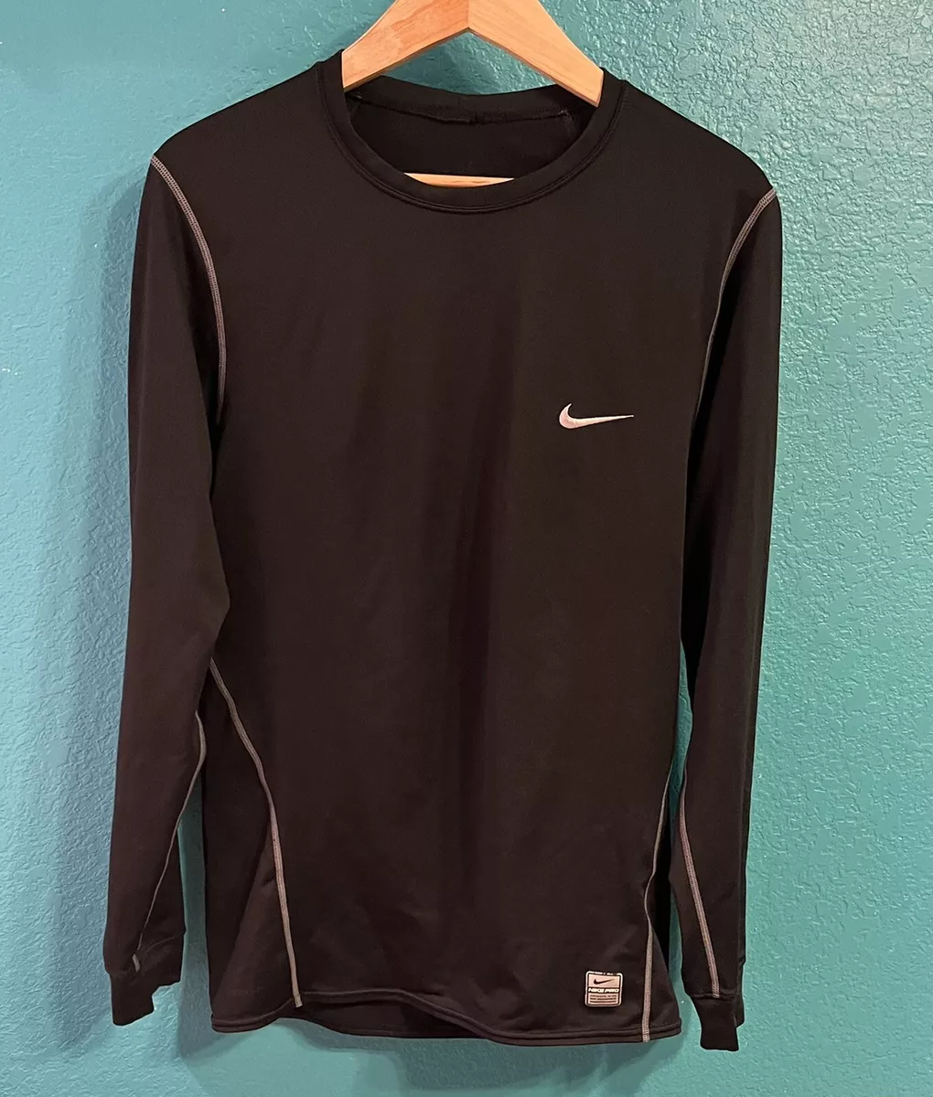 Nike Pro Combat Dri Fit Fitted Compression Shirt Mens M Medium Black Long Sleeve