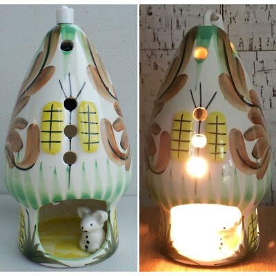 VINTAGE Ceramic Lamp Children's Night Light Toadstool Mushroom Teddy Bear  1970s UK