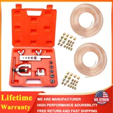 New 25ft 3/16 + 1/4 Copper Coated Brake Line & Double & Single Flaring Tool Kits