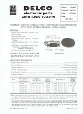 GM Delco 1957 Chevy Deluxe Push Button Radio 987575 Service and Parts Bulletin
