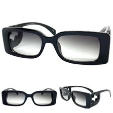 Classy Elegant Vintage Retro Style SUNGLASSES Square Black Frame Light Tint Lens
