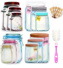 36 pcs Mason Jar Ziplock Bags, Reusable Zipper Sealed Snacks Sandwich Bags with 