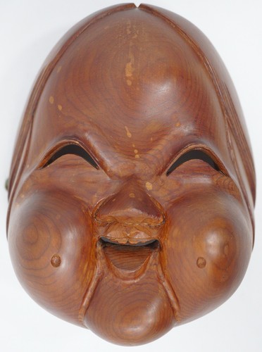 Maschera teatro giapponese Noh stile Otafuku piccola vintage originale dal Giappone 0208D1 - Foto 1 di 12