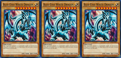 Blue-Eyes White Dragon (LOB art) - LED3- X 3 1st Edition Near Mint
