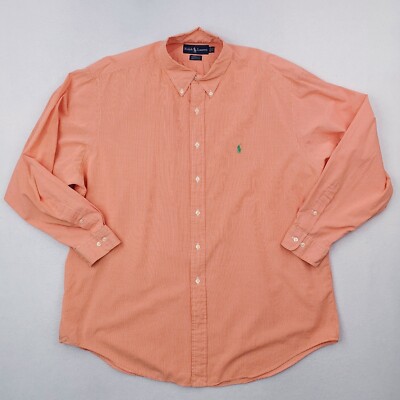 Vintage Ralph Lauren Shirt Mens 17.5 Orange Yarmouth Gingham Plaid Button Down