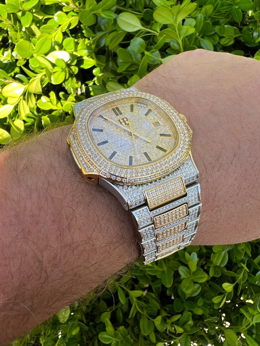 15ct Moissanite Herren Präsidentenuhr Eiskalt überflutet Hip Hop Pässe