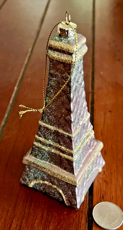 Vintage HandBlown Glass Glitter Ornament Eiffel Tower - 6"