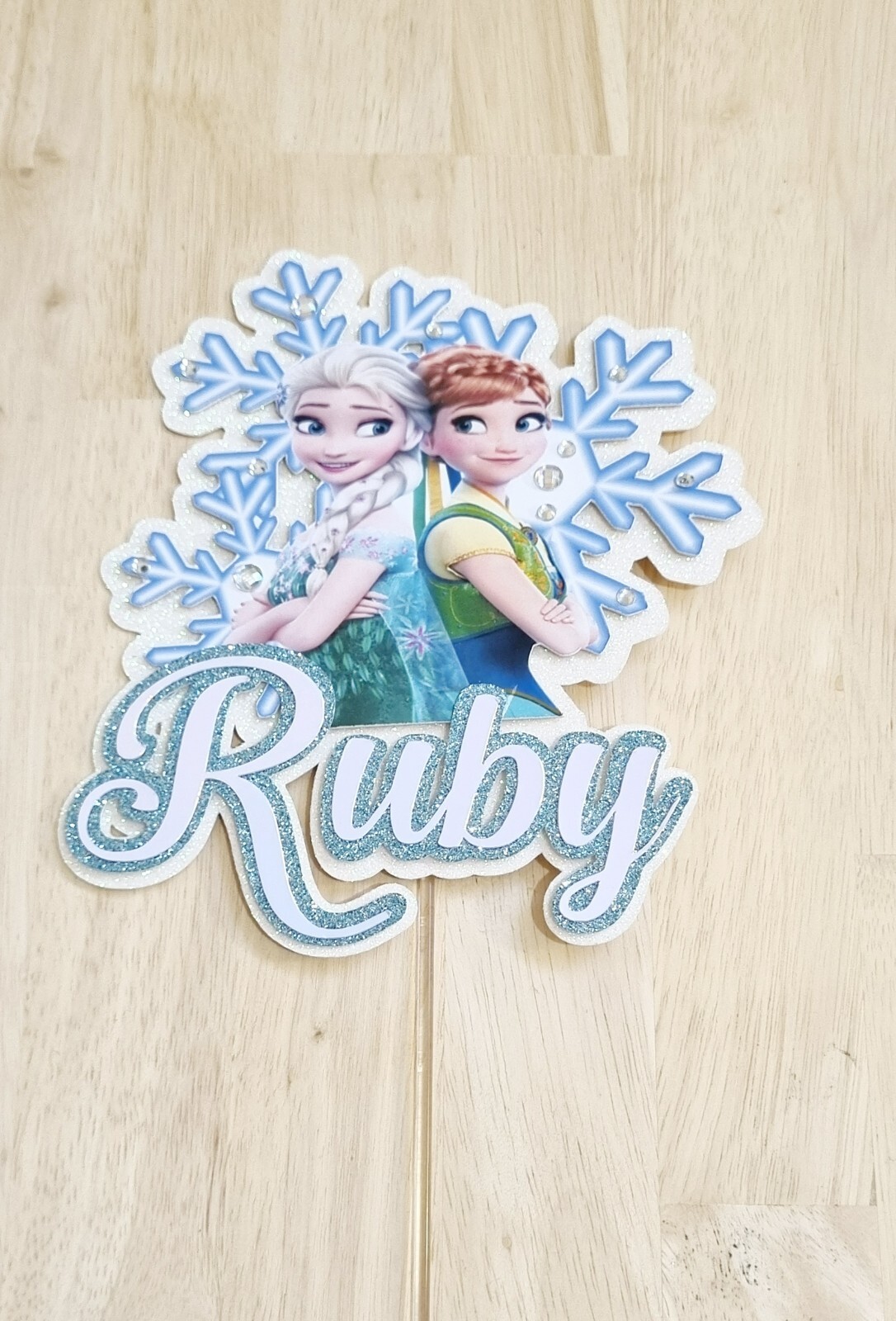 FROZEN THEMED GLITTER PERSONALISED DOUBLE LAYER CARDSTOCK CAKE TOPPER