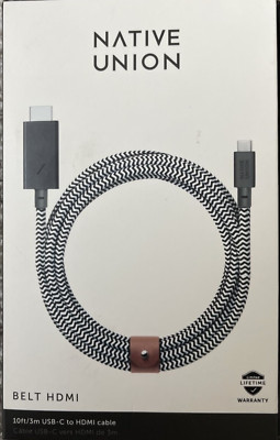 Native Union HDMI to USB-C 10' Cord-  BELT-C-HDMI-ZEB-3 MFi-Certified 
