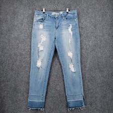 Seven7 Jeans Women 12 Blue Skinny Easy Fit Mid Rise Medium Wash Denim Distressed