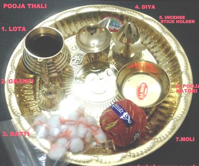AUM HINDU POOJA AARTI MESSING OM GAYATRI THALI TELLER GEBET DIYA LOTA RÄUCHERGLOCKE
