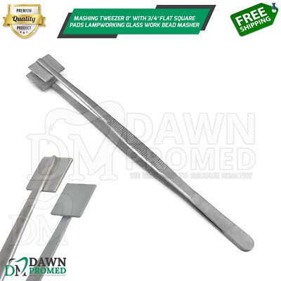 Mashing Tweezer 8  with 3/4  Flat Square Pads Lampworking Glass Work Bead Masher