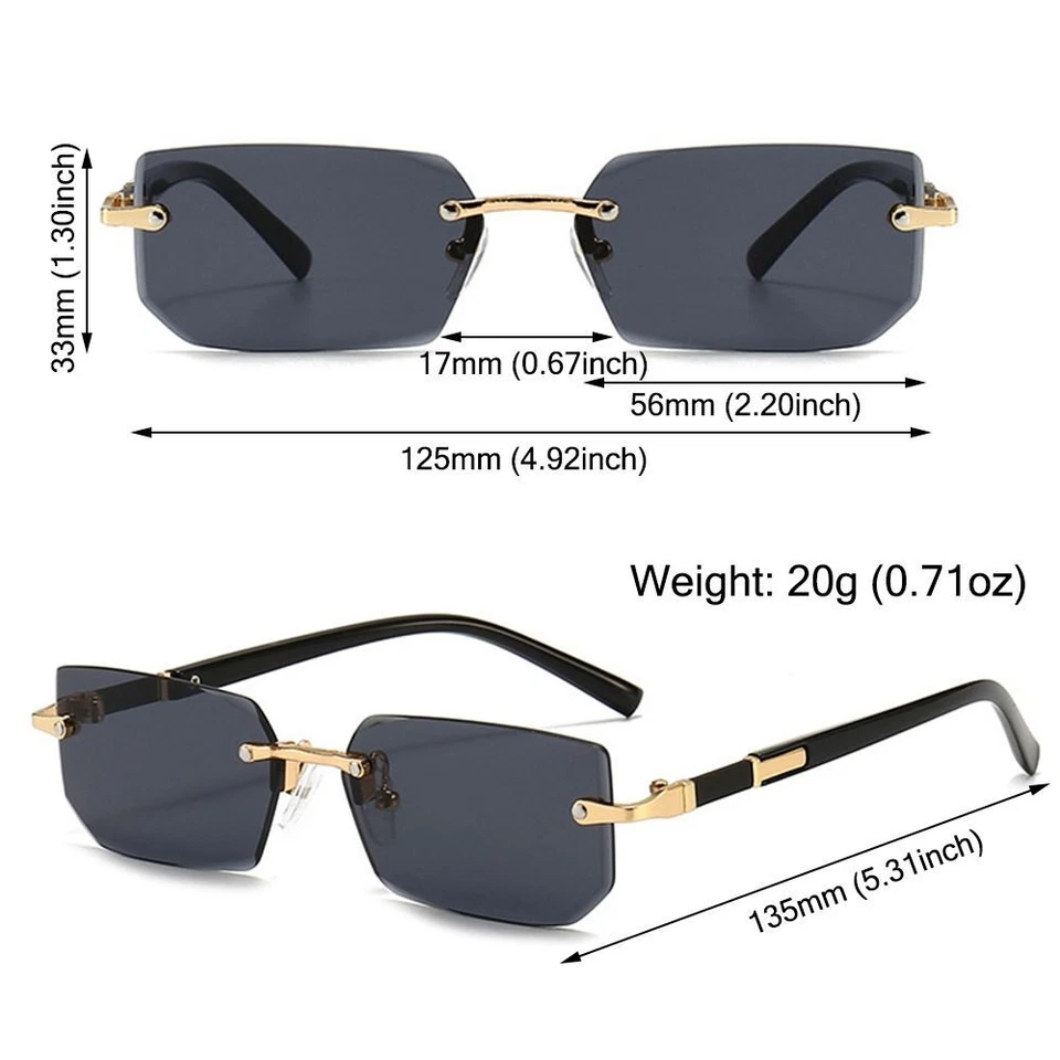 UV400 Protection Rimless Rectangle Sunglasses Y2K Eyewear  for Women & Men - image 3 of 4
