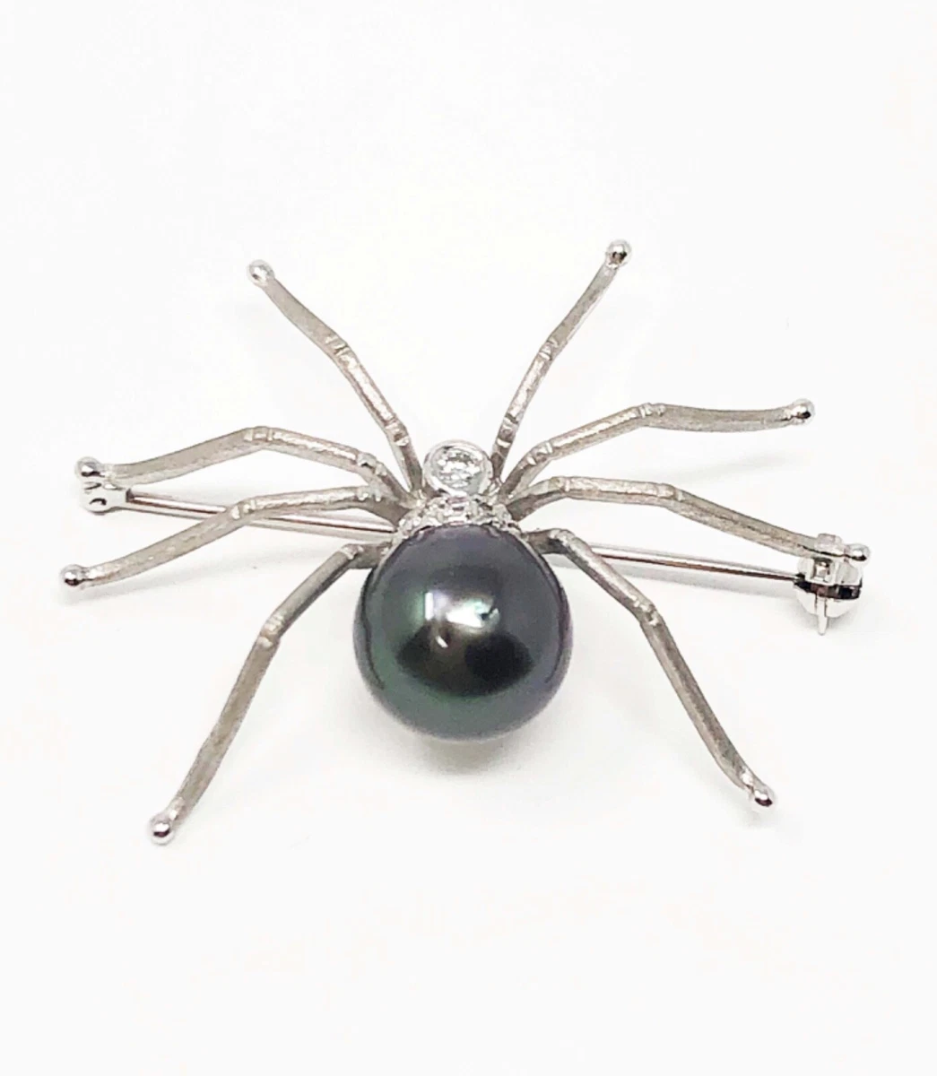 VINTAGE 14k GOLD SPIDER BROOCH,DIAMOND WHITE GOLD BLACK PEARL SPIDER PIN |  eBay