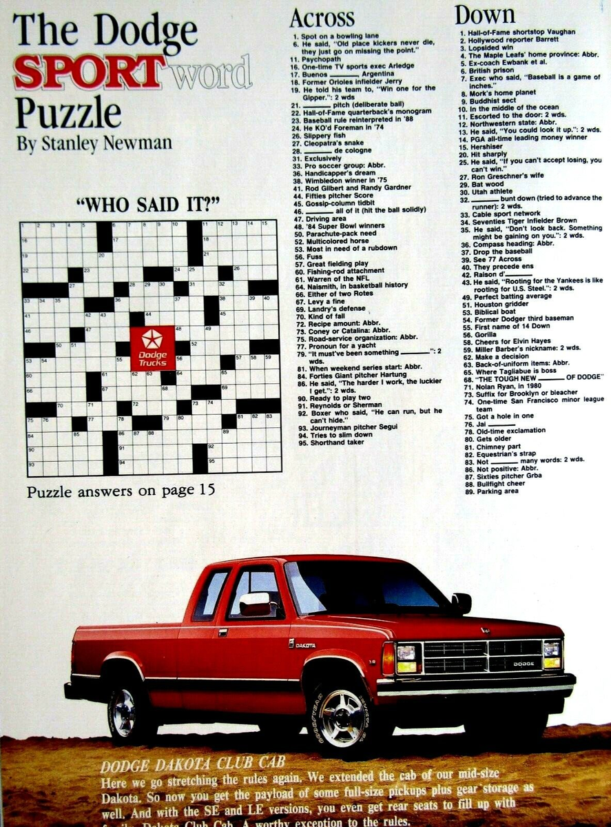 1990 Dodge Dakota Vintage Sports World Puzzle Original Print Ad