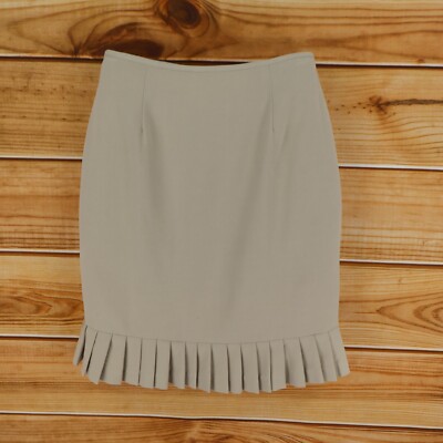 JG Hook Pencil Skirt Womens 4P Beige Pleated Hemline Knee Length Business Career