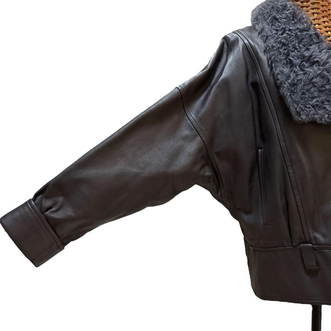 ◎real lamb leather curly fur jacket gray