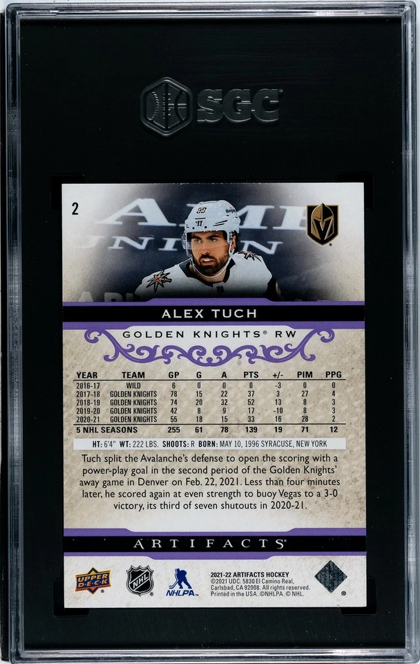 Alex Tuch 2021-22 Upper Deck Artifacts Purple #2 18/25 SGC 9 Mint - Image 4 of 4
