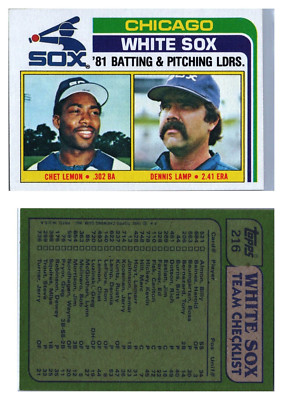 1982 Topps #216, Chet Lemon, Dennis Lamp, Chicago White Sox Leaders