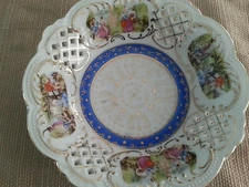 Vintage Courting Couple Bowl  Arnart Imports Victorian Pink Green Gold