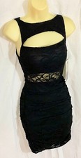 women's dressy black lace short dress size X small peek a boo Love, Nickie Lew