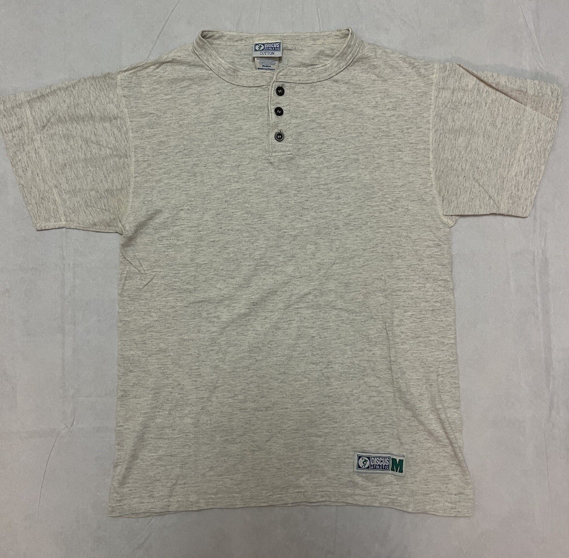 ALTRA T shirt Henley Vintage Discus Athletic Grigia Heathered 3 Bottoni Adulto MED USA