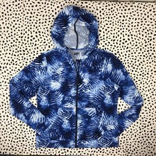 Lands End Navy Blue Tie Dye Hooded Long Sleeve Zip Rash Guard SMALL shirt 517649