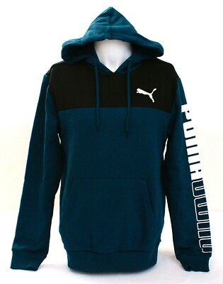 Puma Blue \u0026 Black Signature Logo Hooded Sweatshirt Hoodie Men's NWT | eBay  UK