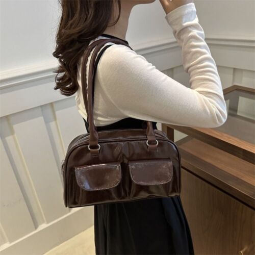 Solid Color Satchel Hobo Bag High-capacity Underarm Bag for Women - Picture 3 of 17