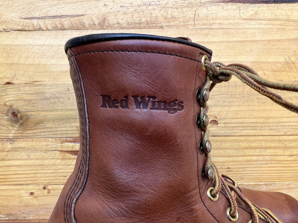 Rare Vintage RED WING 957 Brown Leather Feather Tag Boots Size US 