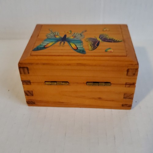 Scatola Gioielli Fatti a Mano Marrone Legno Farfalle Fibbia Rustico Piccoli Anelli 4""x3""x2 - Foto 3 di 12