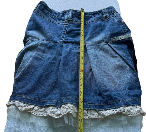 Blau und creme verziert Skater Denim Minirock Used Plissee Kokette - Bild 9 von 11