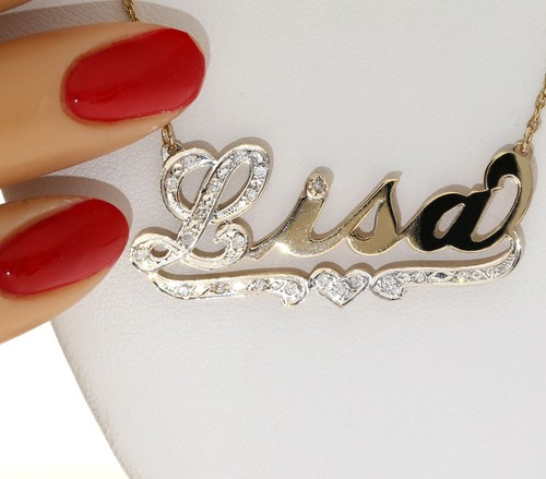 Natural Diamond Lisa Shadow Style Nameplate Necklace .15CT 14K Yellow Gold 17"L - Picture 8 of 8