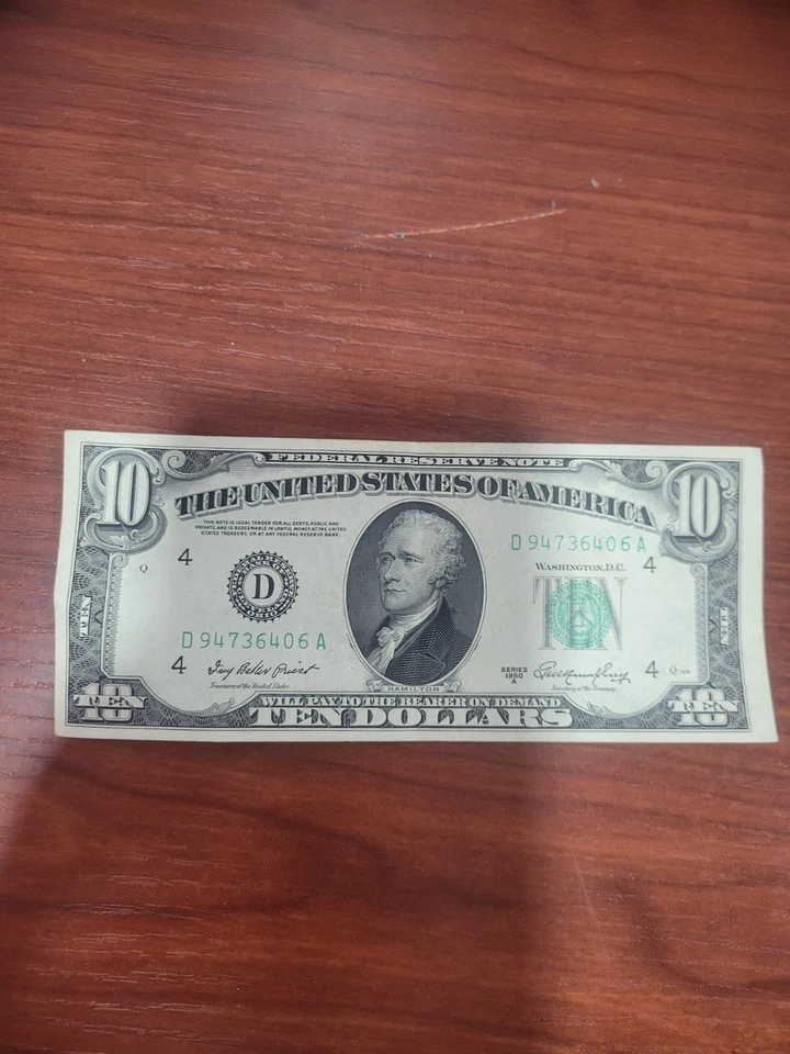 1950 Series A - Ten $10 Dollar Bill - Green Label - D94736406A - Image 3 of 4