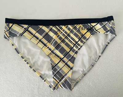 Esprit Women Swimsuit Bottom L Yellow Blue Plaid Stretch Comfort Beach Summer